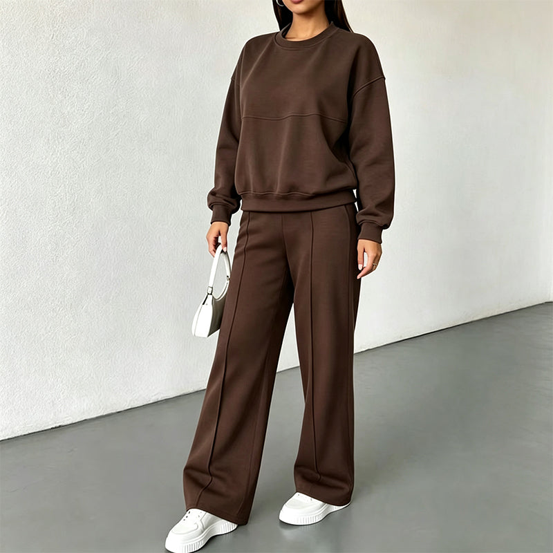 Women’s Crewneck Sweatshirt And Wide Leg Sweatpants Lounge Set, Soft Premium Knit Matching Outfit For Relaxed Home Days & Casual Outingss