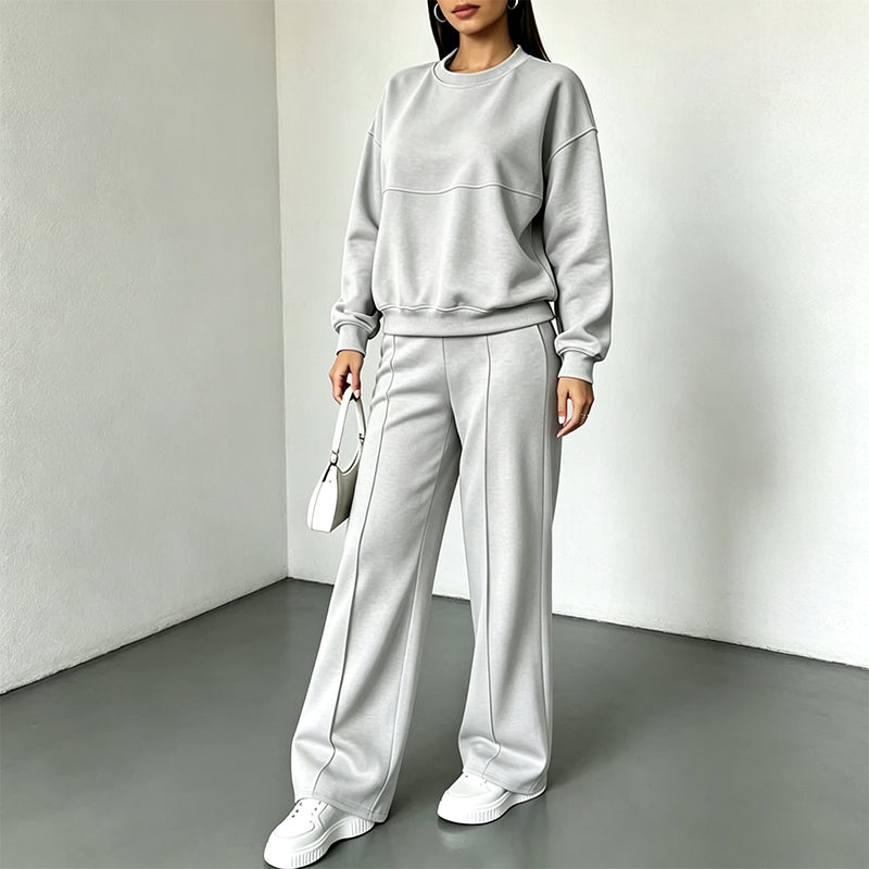 Women’s Crewneck Sweatshirt And Wide Leg Sweatpants Lounge Set, Soft Premium Knit Matching Outfit For Relaxed Home Days & Casual Outingss