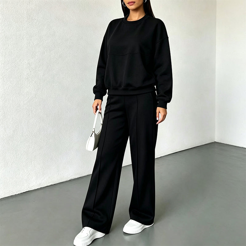 Women’s Crewneck Sweatshirt And Wide Leg Sweatpants Lounge Set, Soft Premium Knit Matching Outfit For Relaxed Home Days & Casual Outingss