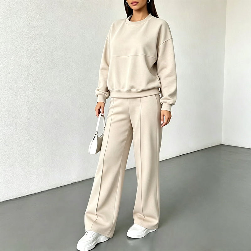 Women’s Crewneck Sweatshirt And Wide Leg Sweatpants Lounge Set, Soft Premium Knit Matching Outfit For Relaxed Home Days & Casual Outingss