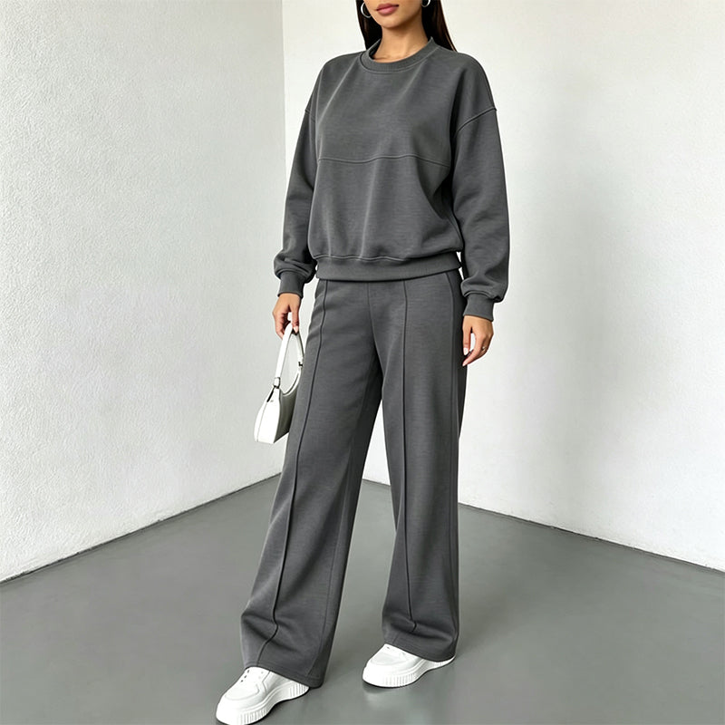 Women’s Crewneck Sweatshirt And Wide Leg Sweatpants Lounge Set, Soft Premium Knit Matching Outfit For Relaxed Home Days & Casual Outingss