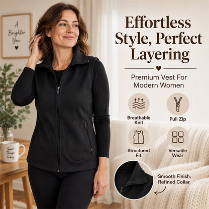 Women’s Winter Thermal Stand Collar Zip Vest, Breathable Soft Knit Sleeveless Gilet For Versatile Cold Weather Layering