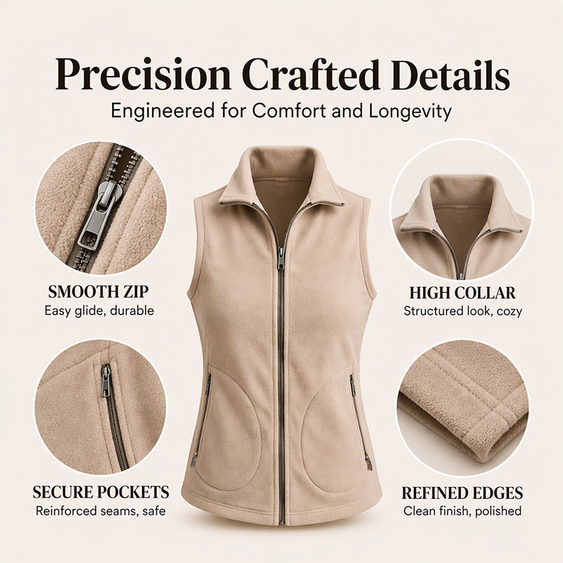 Women’s Winter Thermal Stand Collar Zip Vest, Breathable Soft Knit Sleeveless Gilet For Versatile Cold Weather Layering