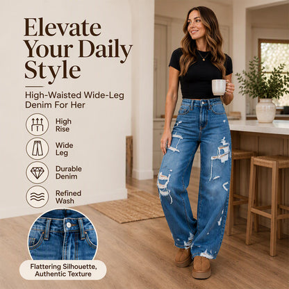 💖Black Friday Mega Deal – 50% off!💖👖Women's Chic Distressed Denim Wide-Leg Pants