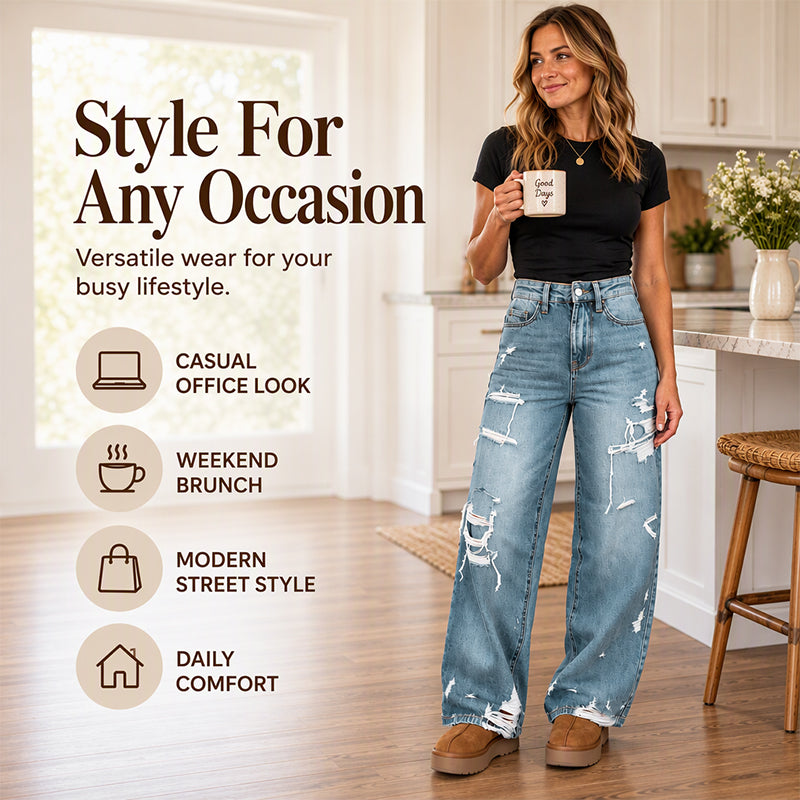 💖Black Friday Mega Deal – 50% off!💖👖Women's Chic Distressed Denim Wide-Leg Pants