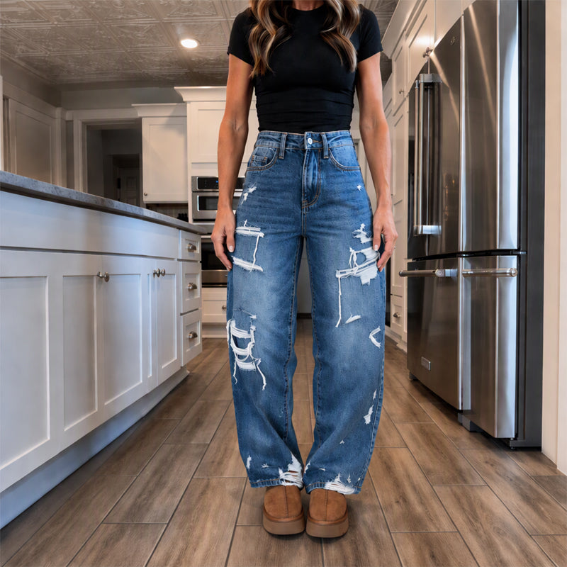 💖Black Friday Mega Deal – 50% off!💖👖Women's Chic Distressed Denim Wide-Leg Pants