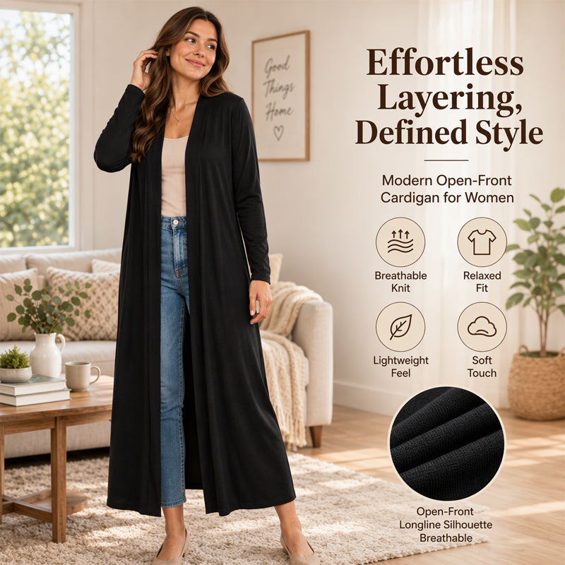 🖤Black Friday Sale:50% OFF🖤 Women’s Open Front Maxi Length Knit Cardigan, Lightweight Soft Knit To Flatter Your Figure For Everyday Casual Outfits
