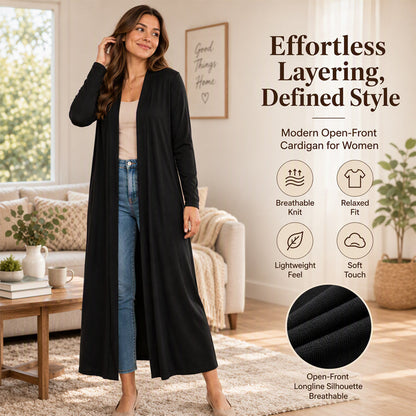 🖤Black Friday Sale:50% OFF🖤 Women’s Open Front Maxi Length Knit Cardigan, Lightweight Soft Knit To Flatter Your Figure For Everyday Casual Outfits