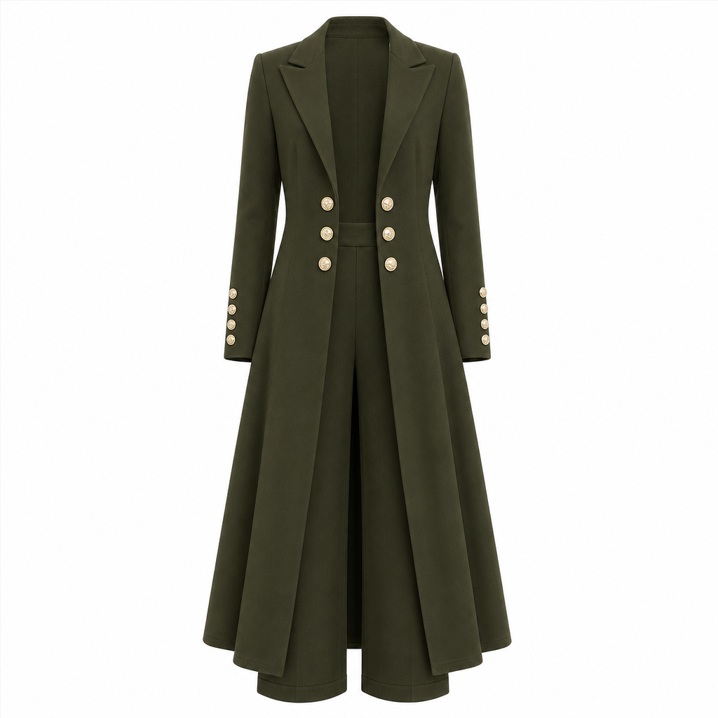 💖Women's Elegant Autumn 2 Piece Outfit Set with Retro Long Sleeve Coat and Simple Trousers