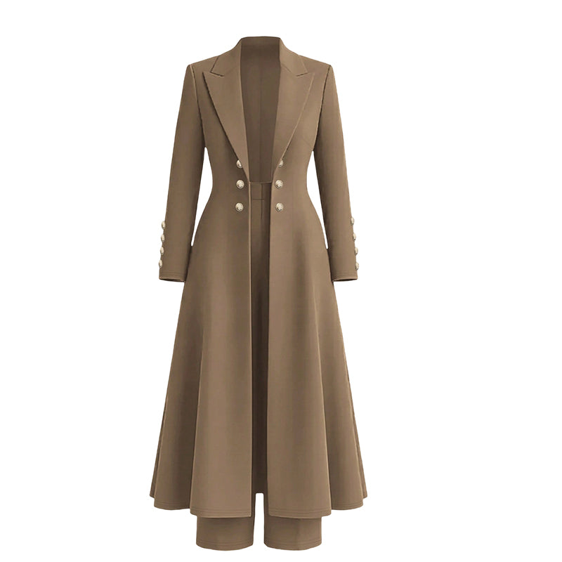 ✨ Women's Double-Breasted Long Knit Coat & Straight-Leg Pants Set – Flattering Tailored Silhouette, Chic Gold-Tone Buttons & Sophisticated Style for Effortless Fall & Winter Outfits! 💕