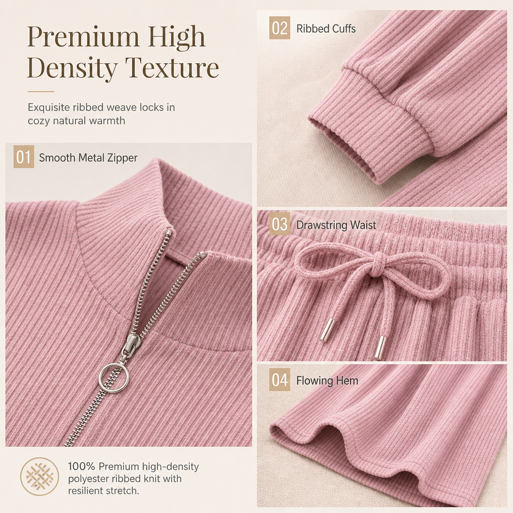 Women's Knitted Half-Zip Mock Neck Pullover & Wide-Leg Pants 2-Piece Set, Thick Ribbed Knit Matching Outfit For Winter Warmth