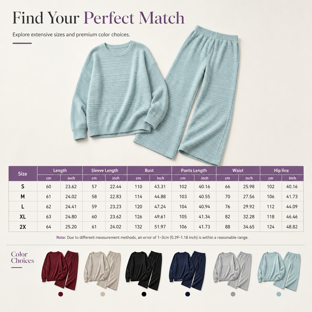 Buttery Soft Ribbed Knit Matching Outfit: Long Sleeve Top & Pocketed Wide Leg Pants