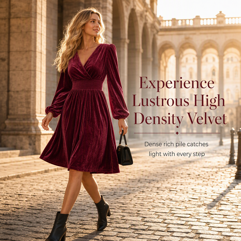 A Beautifully Flowing Velvet Maxi Dress with a Flattering Waist and Timeless Elegance