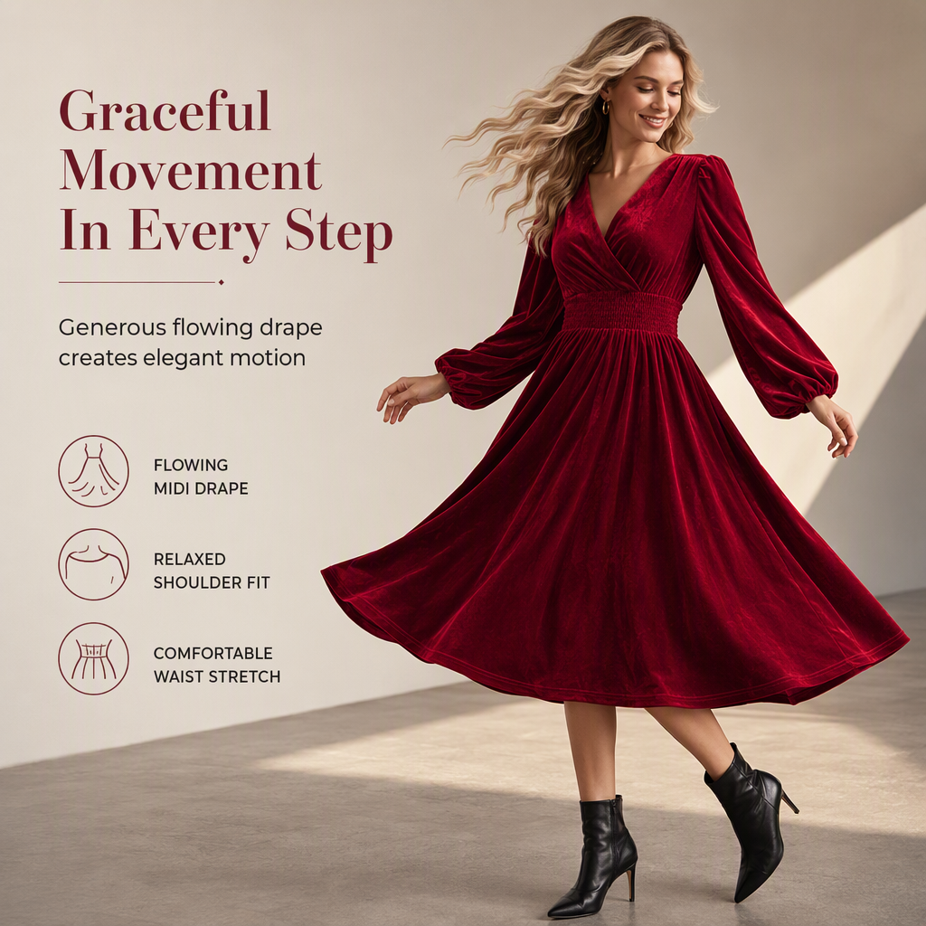 A Beautifully Flowing Velvet Maxi Dress with a Flattering Waist and Timeless Elegance