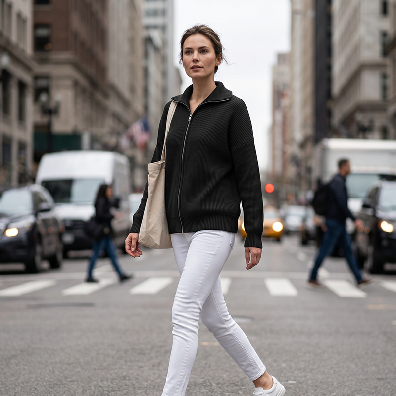Women’s Ribbed Knit Zip-Up Collared Cardigan – Wear Zipped Fully Or Open For Flexible Everyday Autumn Styling