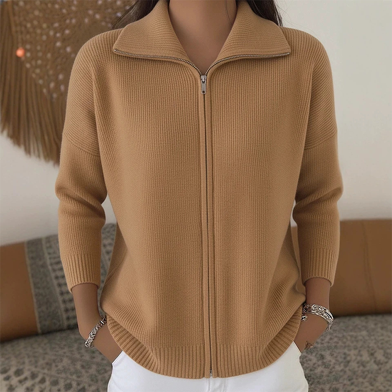 Women’s Ribbed Knit Zip-Up Collared Cardigan – Wear Zipped Fully Or Open For Flexible Everyday Autumn Styling