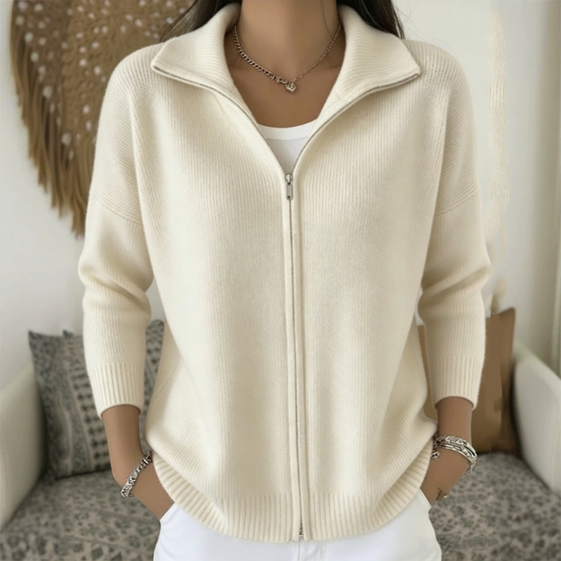 Women’s Ribbed Knit Zip-Up Collared Cardigan – Wear Zipped Fully Or Open For Flexible Everyday Autumn Styling
