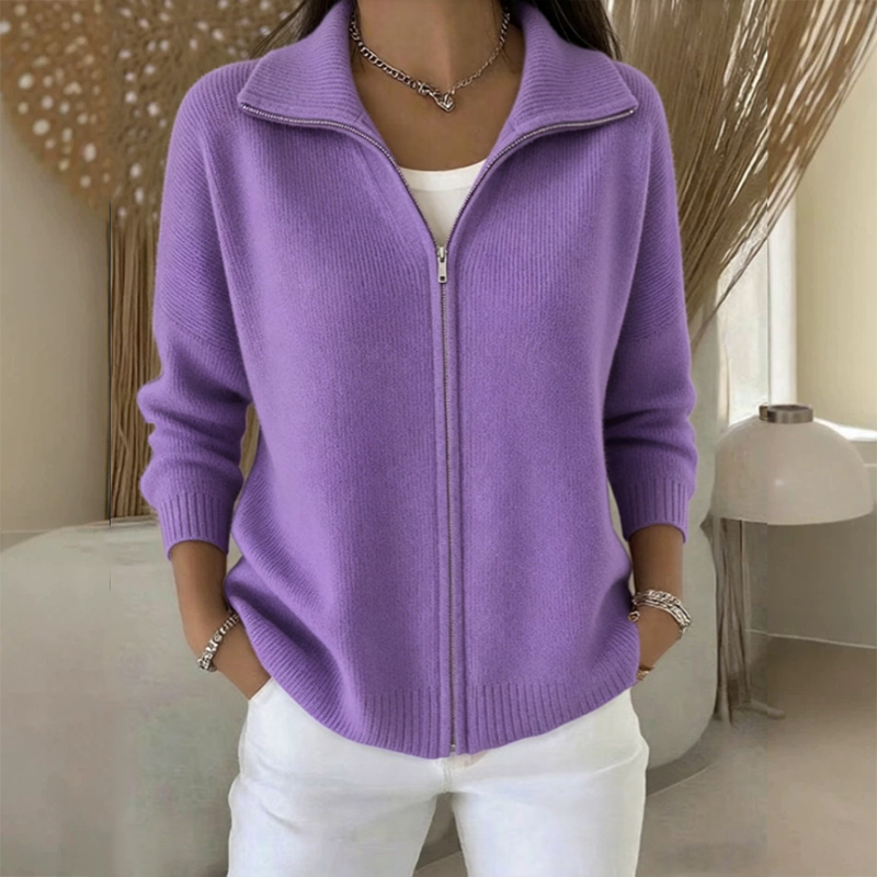 Women’s Ribbed Knit Zip-Up Collared Cardigan – Wear Zipped Fully Or Open For Flexible Everyday Autumn Styling