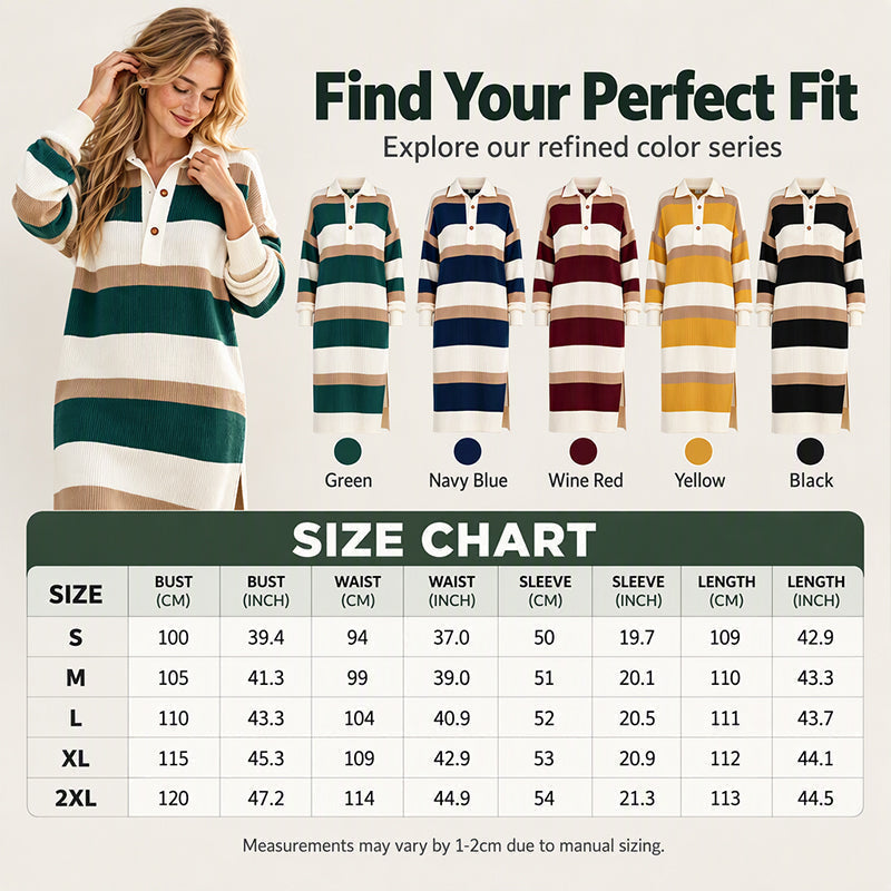 A Classic Look with a Beautiful Modern Touch — Women's Striped Collared Knit Sweater Dress That Brings Timeless Elegance, Charming Texture, and Easy One-Piece Styling to Your Fall Wardrobe