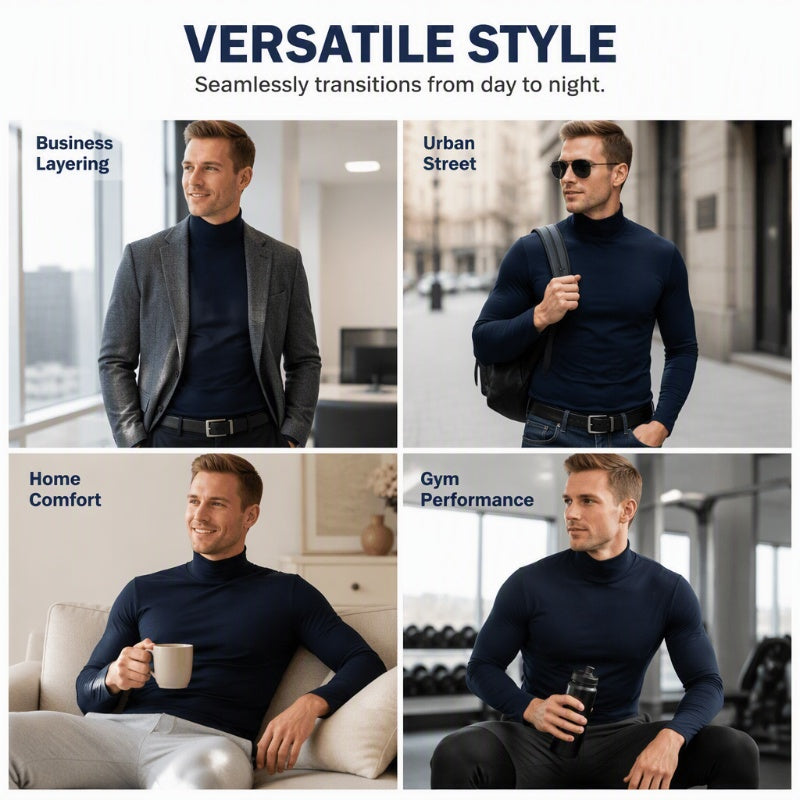 Look Sharper Without Dressing Up — Men's Ultra-Soft Stretch Slim-Fit Mock-Neck Long-Sleeve T-Shirt for a Sleek Silhouette, All-Day Ease, and Classic Everyday Style