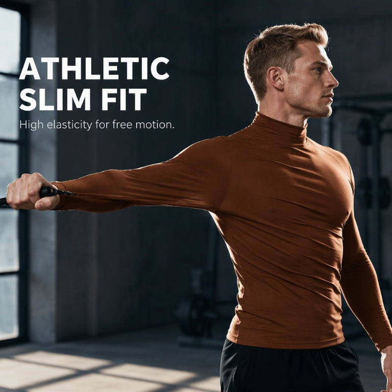 Look Sharper Without Dressing Up — Men's Ultra-Soft Stretch Slim-Fit Mock-Neck Long-Sleeve T-Shirt for a Sleek Silhouette, All-Day Ease, and Classic Everyday Style