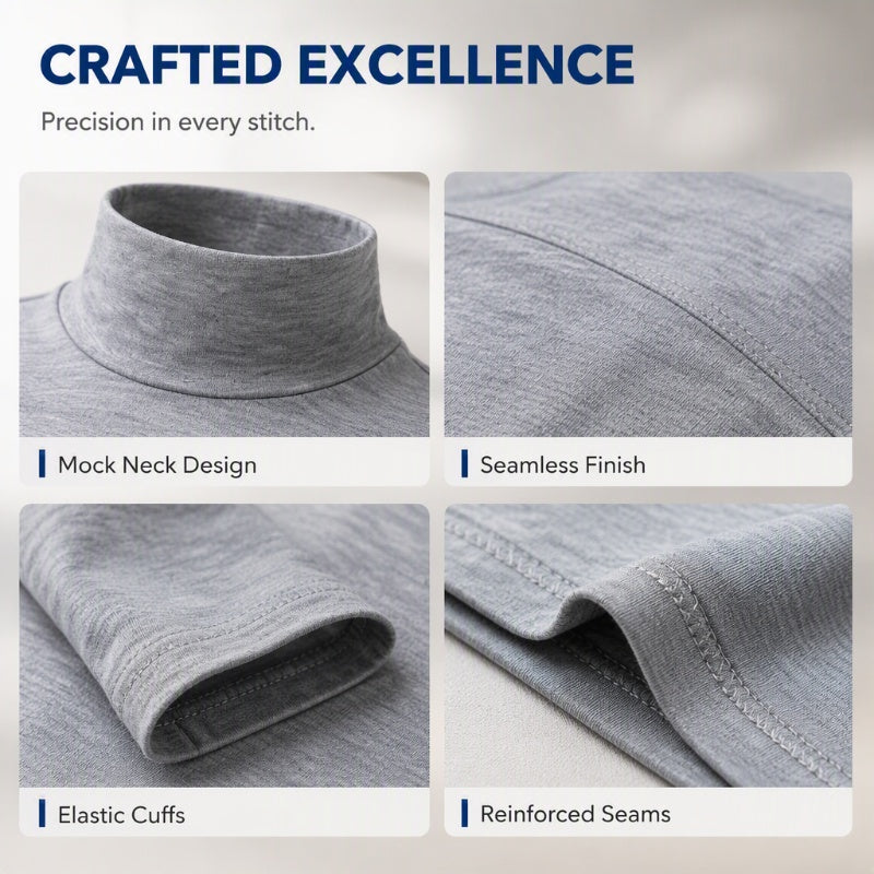 Look Sharper Without Dressing Up — Men's Ultra-Soft Stretch Slim-Fit Mock-Neck Long-Sleeve T-Shirt for a Sleek Silhouette, All-Day Ease, and Classic Everyday Style