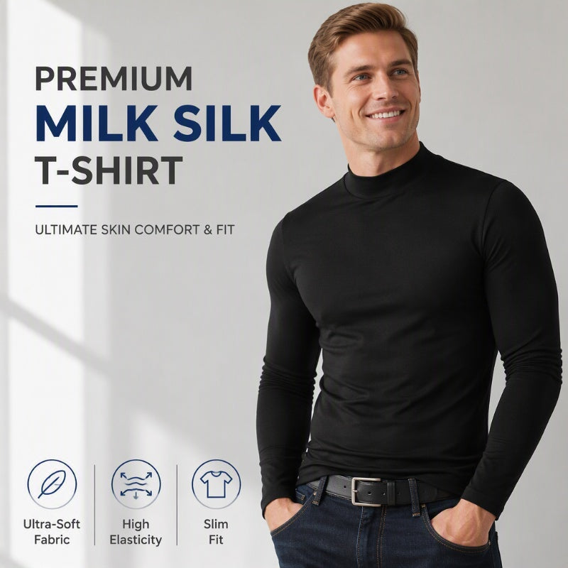 Look Sharper Without Dressing Up — Men's Ultra-Soft Stretch Slim-Fit Mock-Neck Long-Sleeve T-Shirt for a Sleek Silhouette, All-Day Ease, and Classic Everyday Style