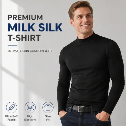 Look Sharper Without Dressing Up — Men's Ultra-Soft Stretch Slim-Fit Mock-Neck Long-Sleeve T-Shirt for a Sleek Silhouette, All-Day Ease, and Classic Everyday Style