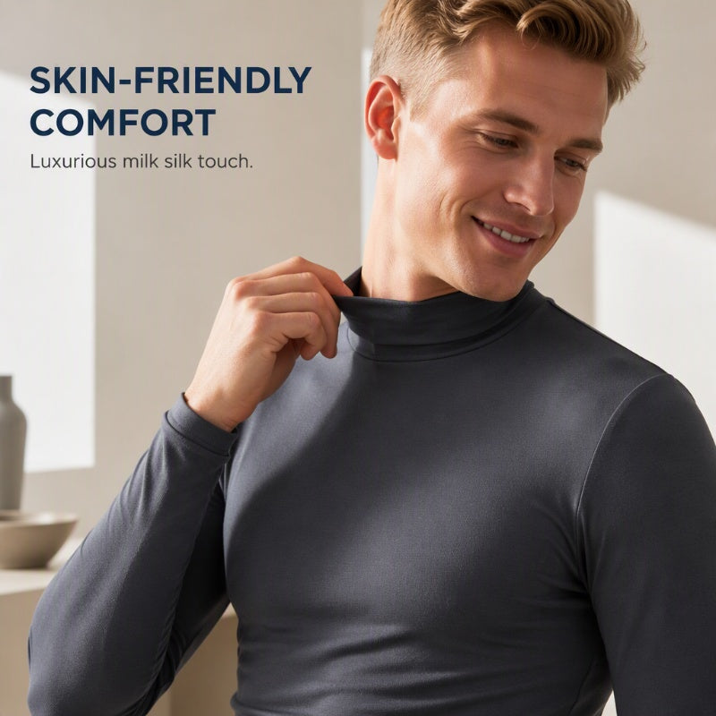 Look Sharper Without Dressing Up — Men's Ultra-Soft Stretch Slim-Fit Mock-Neck Long-Sleeve T-Shirt for a Sleek Silhouette, All-Day Ease, and Classic Everyday Style