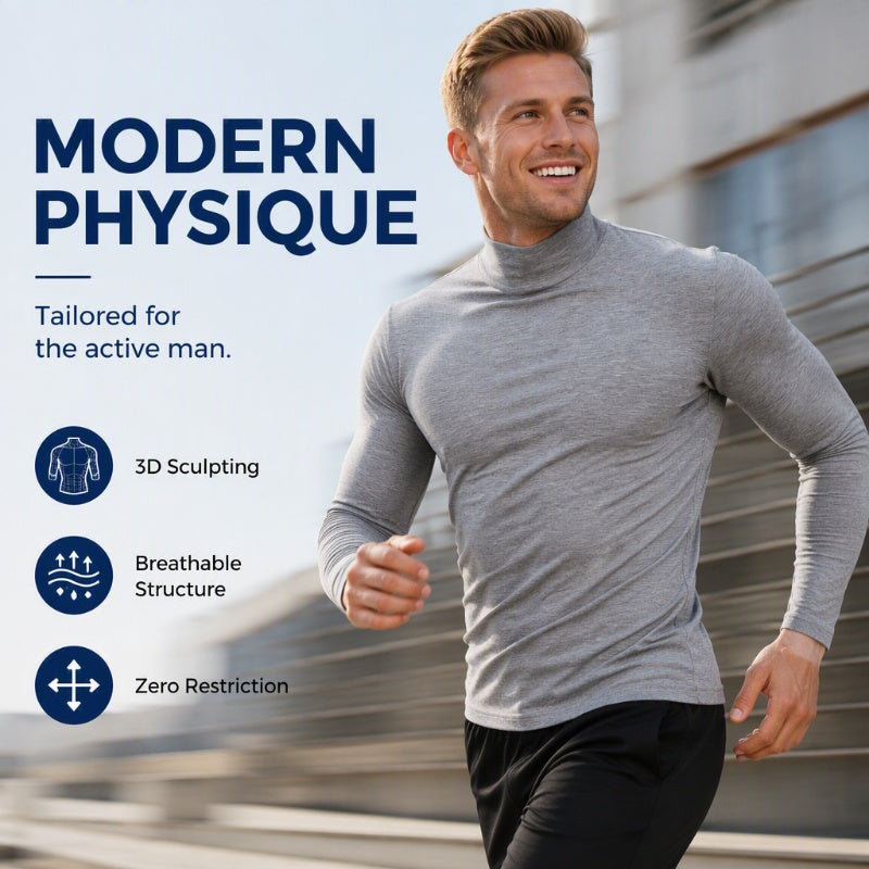 Look Sharper Without Dressing Up — Men's Ultra-Soft Stretch Slim-Fit Mock-Neck Long-Sleeve T-Shirt for a Sleek Silhouette, All-Day Ease, and Classic Everyday Style