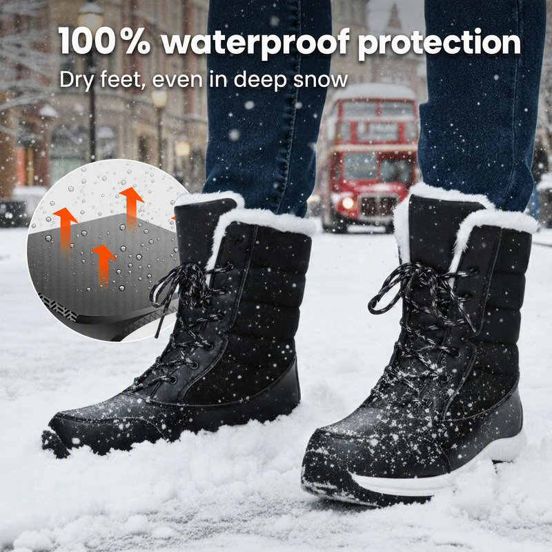 Cold Feet & Wet Socks Ruining Your Winter Days? Women's Waterproof Plush-Lined Mid-Calf Snow Boots – Keep Your Feet Warm, Cozy & Protected from Snowy Weather with Soft Plush Comfort and Extra Mid-Calf Coverage!