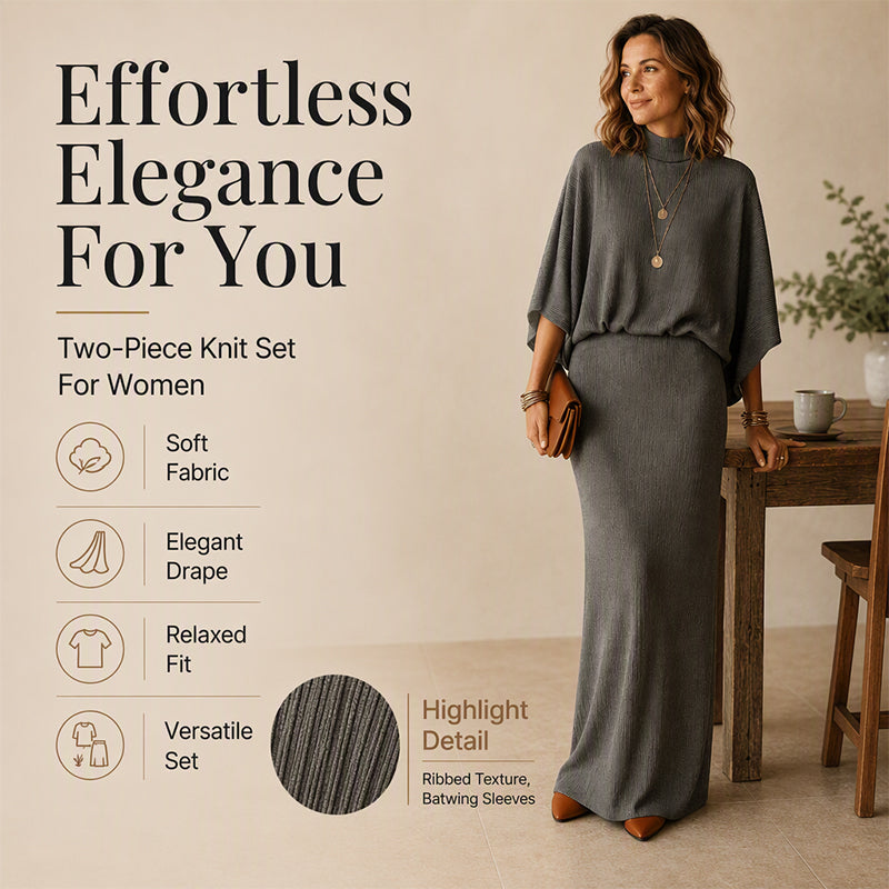 Elegance Made Easy — Women's Batwing Sleeve Top & Maxi Skirt 2-Piece Set with a Beautifully Relaxed Silhouette, Graceful Flow, and Timeless Feminine Style