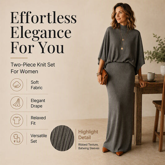 Elegance Made Easy — Women's Batwing Sleeve Top & Maxi Skirt 2-Piece Set with a Beautifully Relaxed Silhouette, Graceful Flow, and Timeless Feminine Style