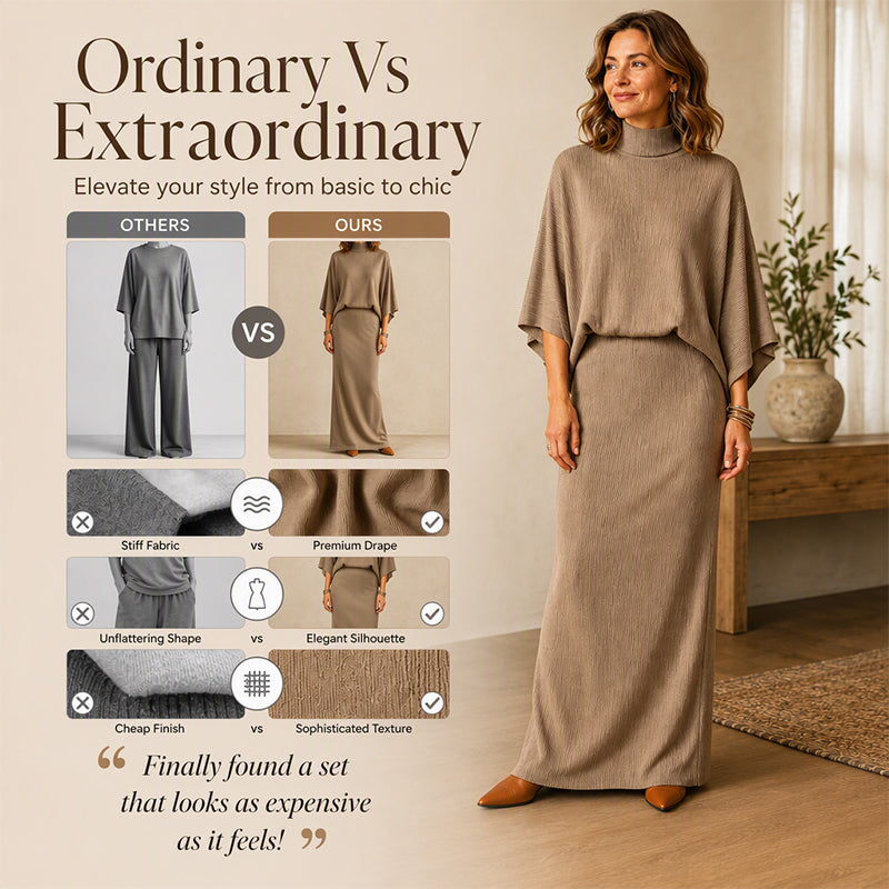 Elegance Made Easy — Women's Batwing Sleeve Top & Maxi Skirt 2-Piece Set with a Beautifully Relaxed Silhouette, Graceful Flow, and Timeless Feminine Style