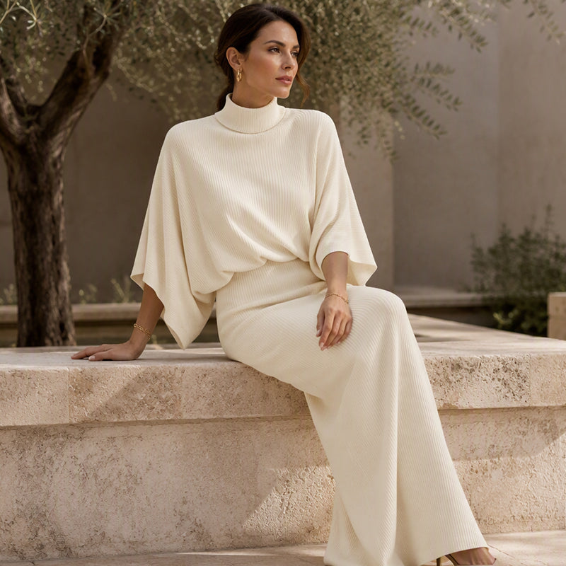 Elegance Made Easy — Women's Batwing Sleeve Top & Maxi Skirt 2-Piece Set with a Beautifully Relaxed Silhouette, Graceful Flow, and Timeless Feminine Style