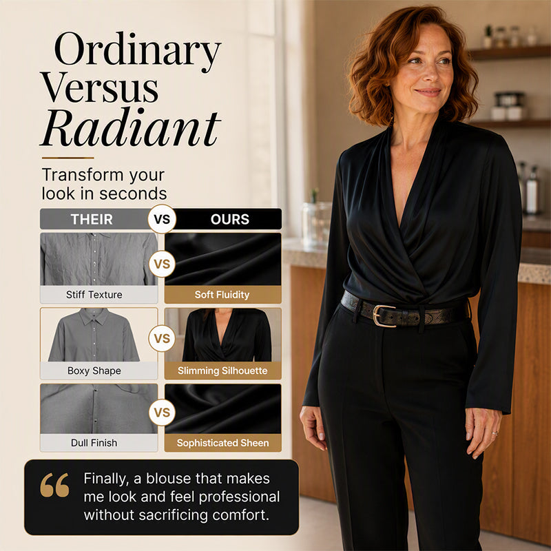 A Touch of Elegance Makes All the Difference — Women's Silky V-Neck Draped Top with a Graceful Silhouette, Beautifully Flowing Details, and Timeless Feminine Charm