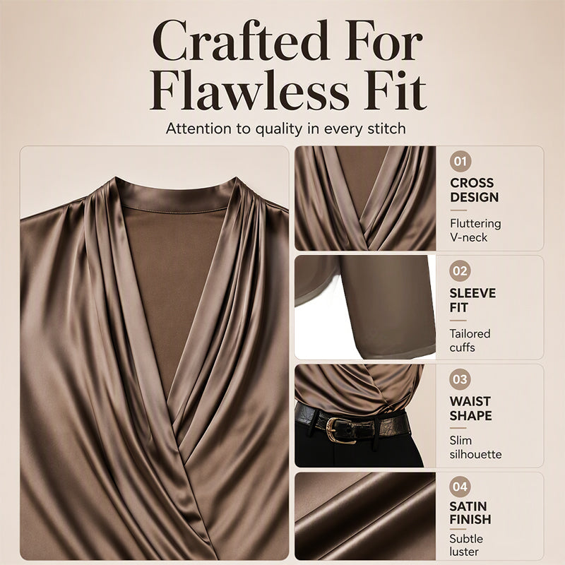A Touch of Elegance Makes All the Difference — Women's Silky V-Neck Draped Top with a Graceful Silhouette, Beautifully Flowing Details, and Timeless Feminine Charm