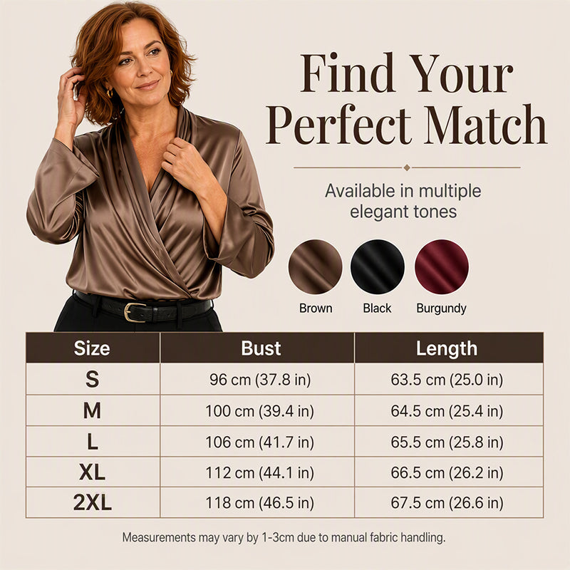 A Touch of Elegance Makes All the Difference — Women's Silky V-Neck Draped Top with a Graceful Silhouette, Beautifully Flowing Details, and Timeless Feminine Charm