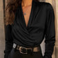A Touch of Elegance Makes All the Difference — Women's Silky V-Neck Draped Top with a Graceful Silhouette, Beautifully Flowing Details, and Timeless Feminine Charm