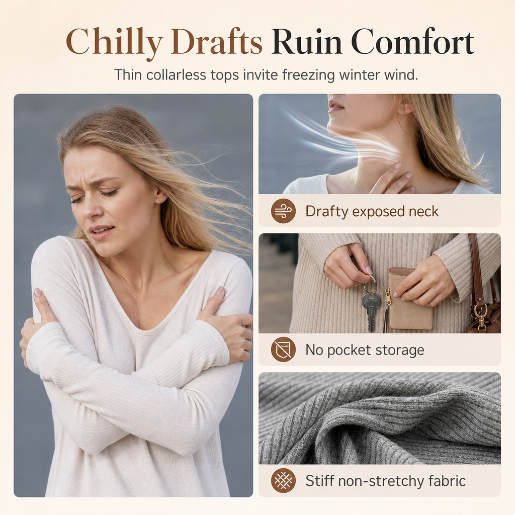 Finally, a Long-Sleeve Top That Doesn't Cling to Every Curve! Women's Relaxed-Fit Mock Neck T-Shirt with a Comfortable Loose Silhouette, Refined Neckline & Easy Everyday Style for Women Who Love Looking Good Without Dressing Up Too Much! 🍂💕
