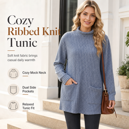 Finally, a Long-Sleeve Top That Doesn't Cling to Every Curve! Women's Relaxed-Fit Mock Neck T-Shirt with a Comfortable Loose Silhouette, Refined Neckline & Easy Everyday Style for Women Who Love Looking Good Without Dressing Up Too Much! 🍂💕