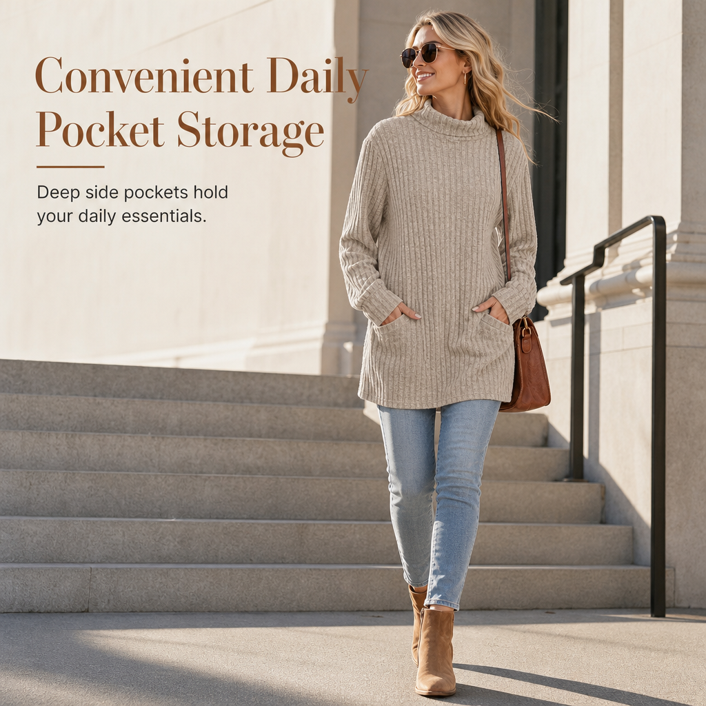 Finally, a Long-Sleeve Top That Doesn't Cling to Every Curve! Women's Relaxed-Fit Mock Neck T-Shirt with a Comfortable Loose Silhouette, Refined Neckline & Easy Everyday Style for Women Who Love Looking Good Without Dressing Up Too Much! 🍂💕