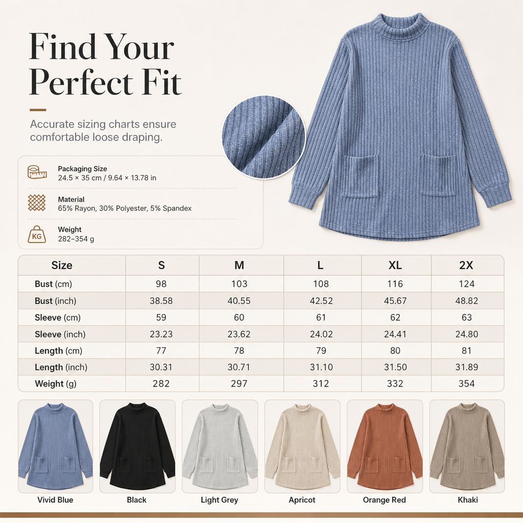 Finally, a Long-Sleeve Top That Doesn't Cling to Every Curve! Women's Relaxed-Fit Mock Neck T-Shirt with a Comfortable Loose Silhouette, Refined Neckline & Easy Everyday Style for Women Who Love Looking Good Without Dressing Up Too Much! 🍂💕