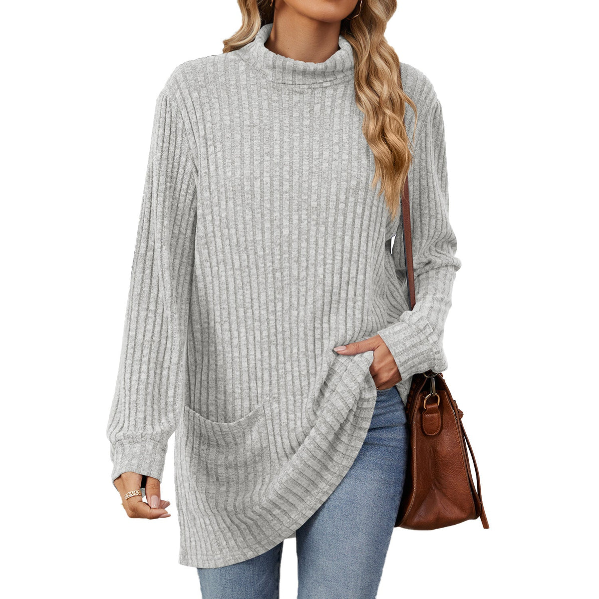 Finally, a Long-Sleeve Top That Doesn't Cling to Every Curve! Women's Relaxed-Fit Mock Neck T-Shirt with a Comfortable Loose Silhouette, Refined Neckline & Easy Everyday Style for Women Who Love Looking Good Without Dressing Up Too Much! 🍂💕