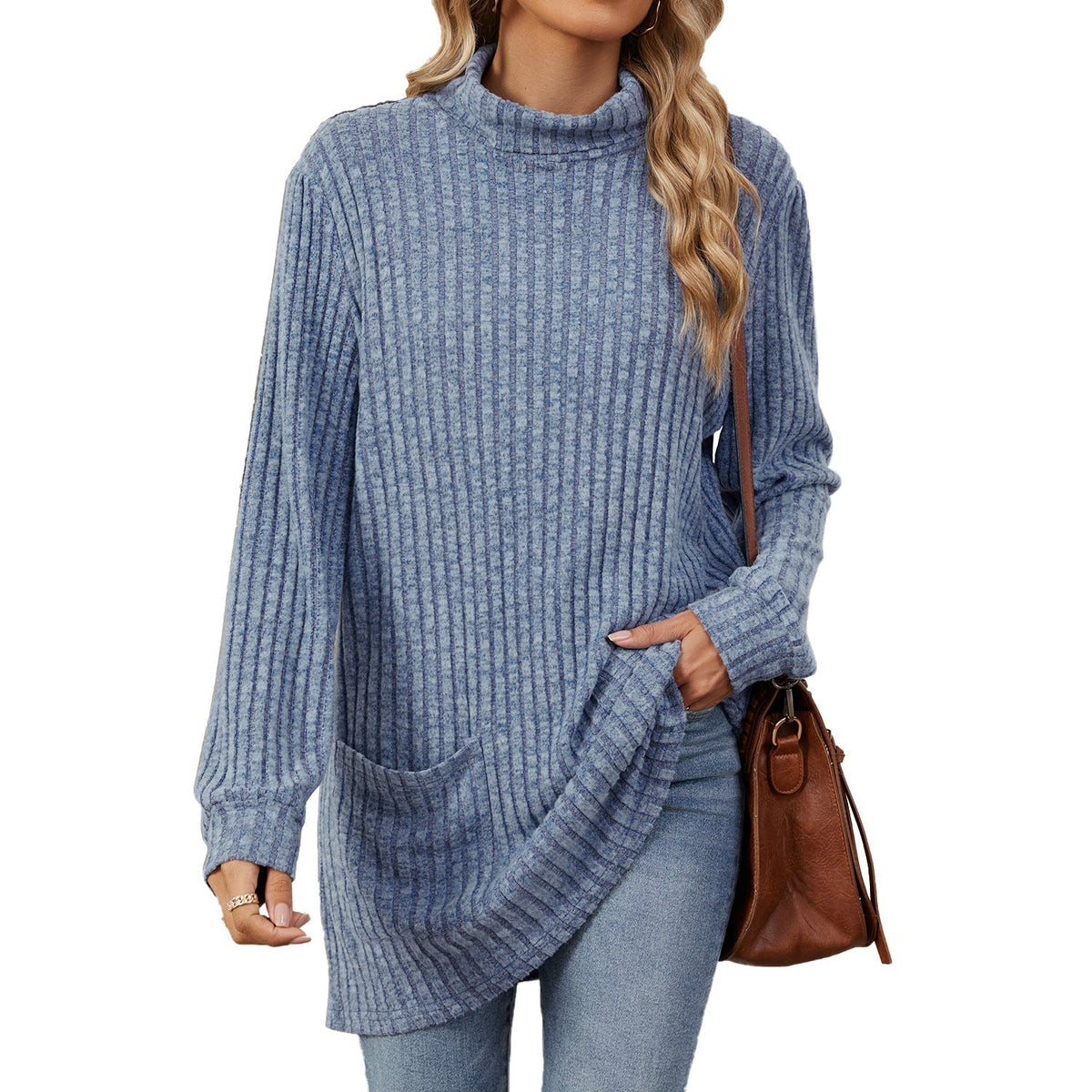 Finally, a Long-Sleeve Top That Doesn't Cling to Every Curve! Women's Relaxed-Fit Mock Neck T-Shirt with a Comfortable Loose Silhouette, Refined Neckline & Easy Everyday Style for Women Who Love Looking Good Without Dressing Up Too Much! 🍂💕