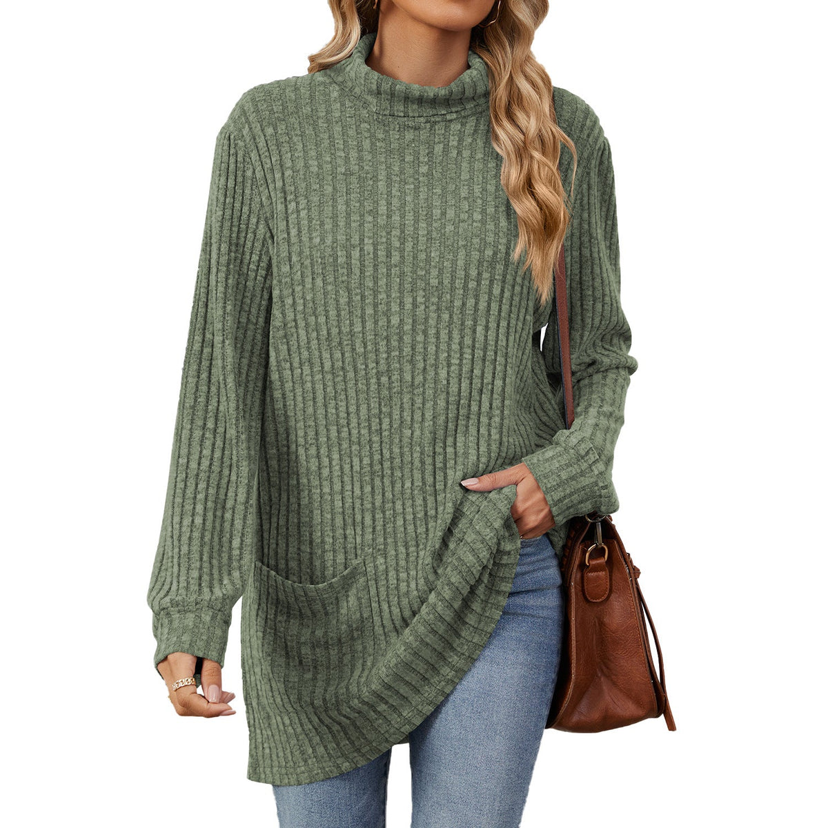 Finally, a Long-Sleeve Top That Doesn't Cling to Every Curve! Women's Relaxed-Fit Mock Neck T-Shirt with a Comfortable Loose Silhouette, Refined Neckline & Easy Everyday Style for Women Who Love Looking Good Without Dressing Up Too Much! 🍂💕