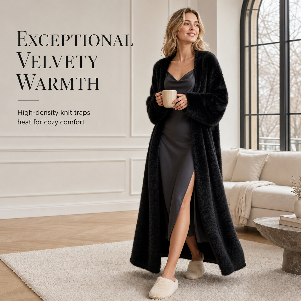 Wrap Yourself in Soft, Luxurious-Looking Warmth — Women's Fluffy Faux-Mink Fleece Long Cardigan with a Relaxed Oversized Fit, Elegant Knit Texture, and Timeless Fall & Winter Charm