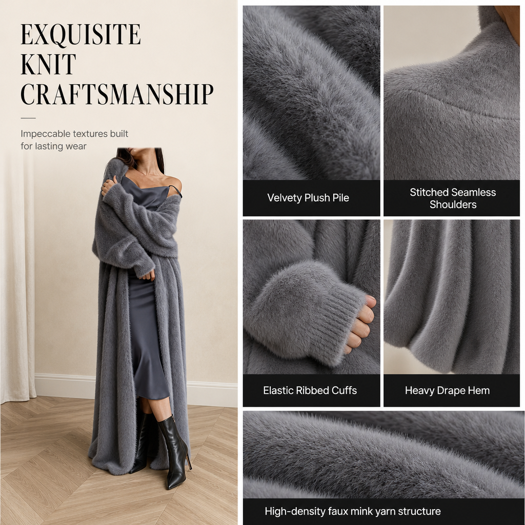Wrap Yourself in Soft, Luxurious-Looking Warmth — Women's Fluffy Faux-Mink Fleece Long Cardigan with a Relaxed Oversized Fit, Elegant Knit Texture, and Timeless Fall & Winter Charm