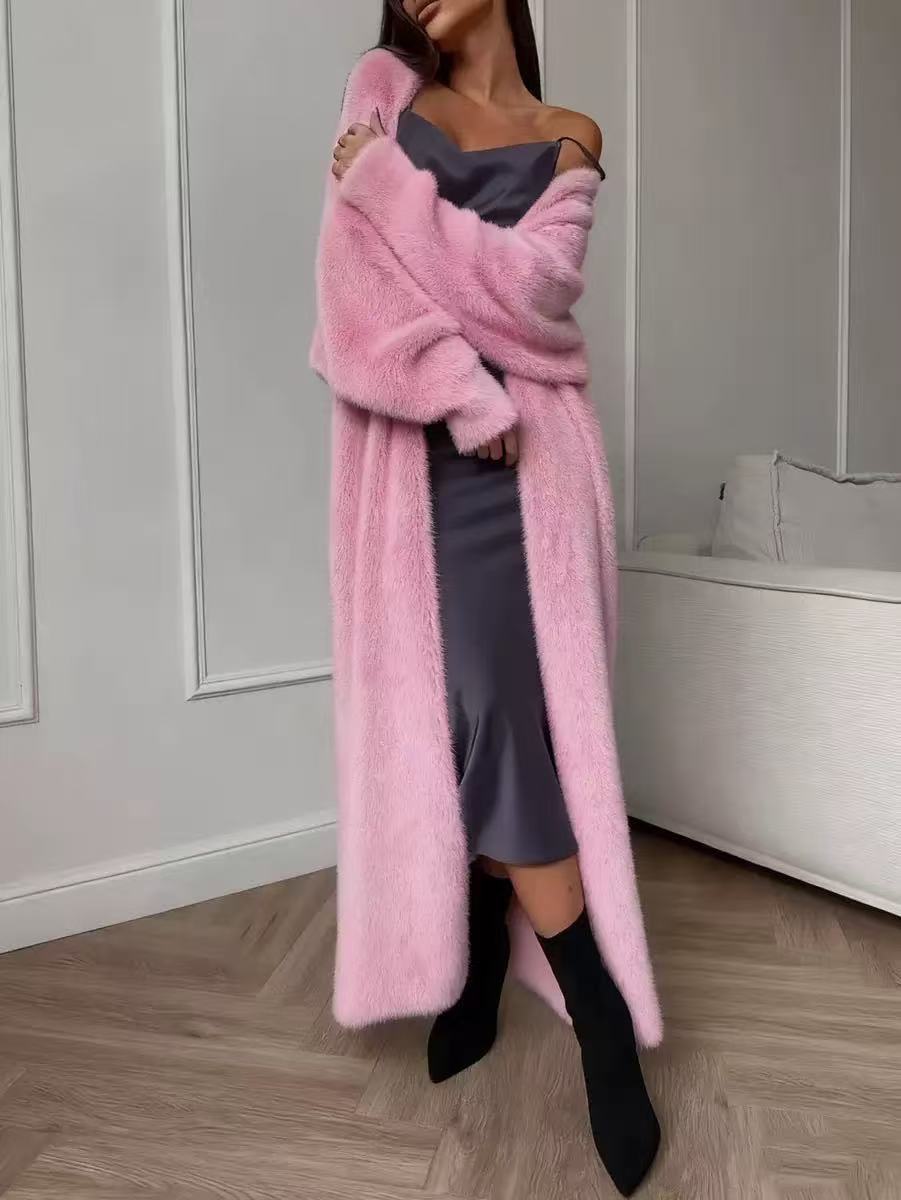 Wrap Yourself in Soft, Luxurious-Looking Warmth — Women's Fluffy Faux-Mink Fleece Long Cardigan with a Relaxed Oversized Fit, Elegant Knit Texture, and Timeless Fall & Winter Charm