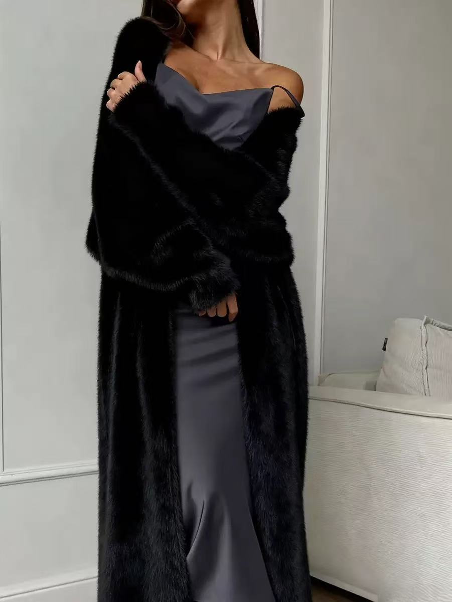 Wrap Yourself in Soft, Luxurious-Looking Warmth — Women's Fluffy Faux-Mink Fleece Long Cardigan with a Relaxed Oversized Fit, Elegant Knit Texture, and Timeless Fall & Winter Charm